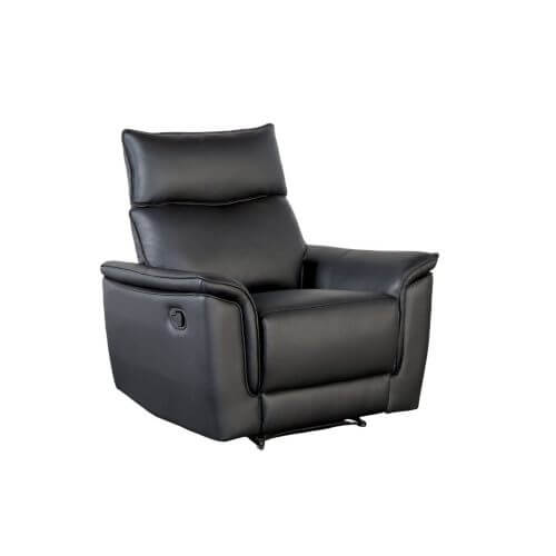Black leather recliner chair on a white background