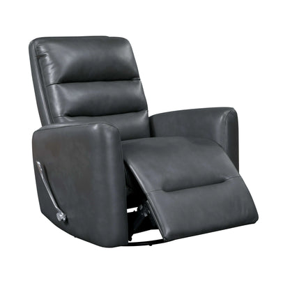 Gray leather recliner chair with footrest partially extended on a white background