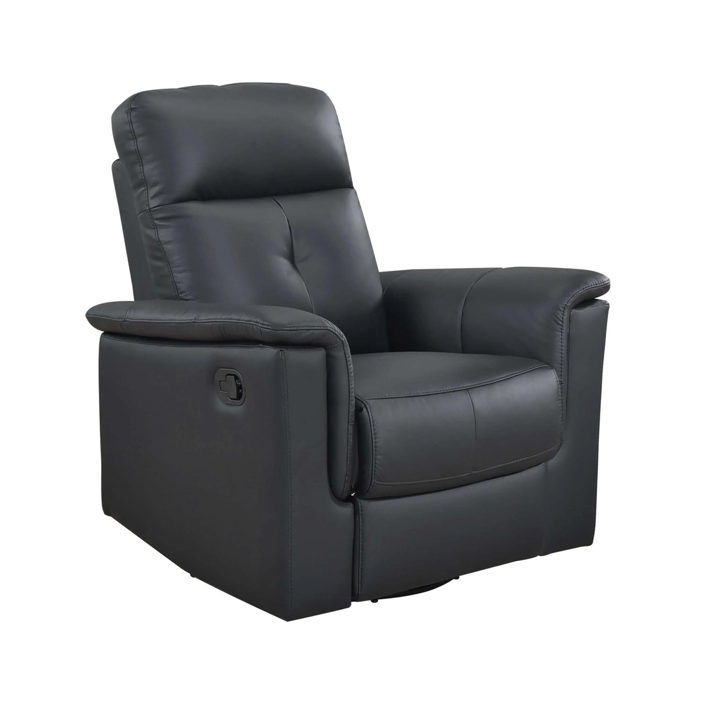 Black recliner chair with manual pull handle on a white background