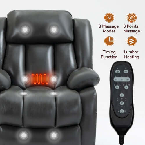 Grey Faux Leather Power Lift Recliner w/ Massage & Heat