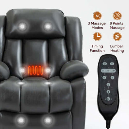 Grey Faux Leather Power Lift Recliner w/ Massage & Heat