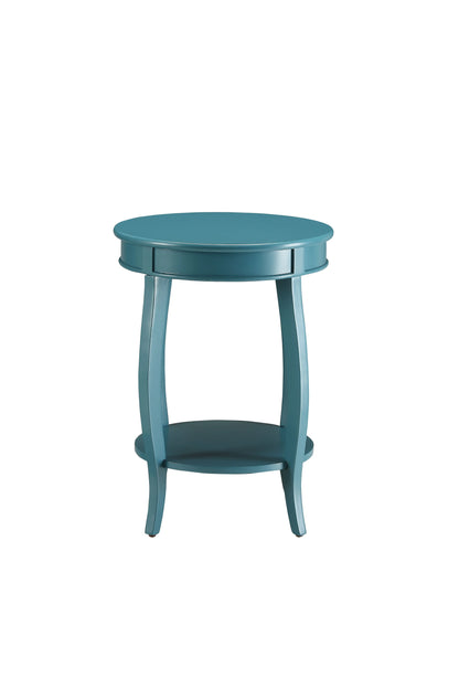 Teal end table on a white background