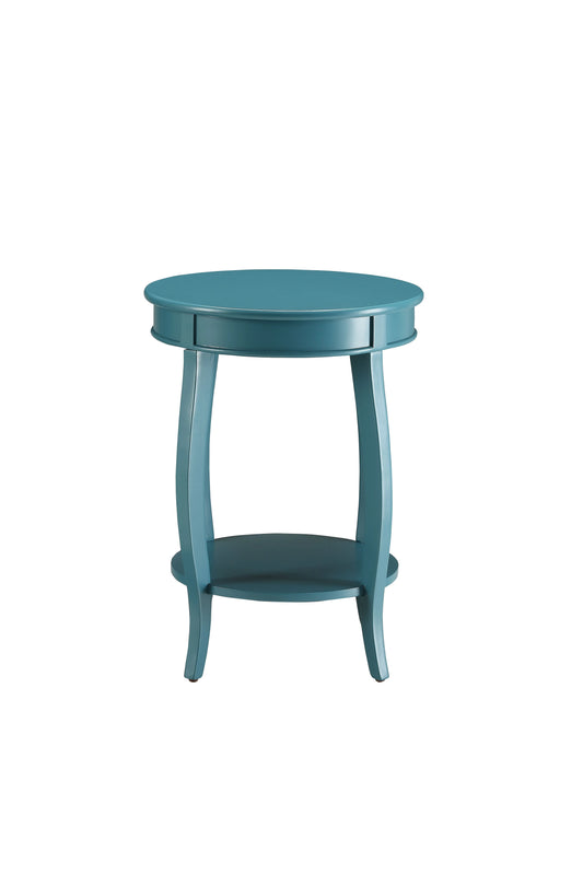 Teal end table on a white background
