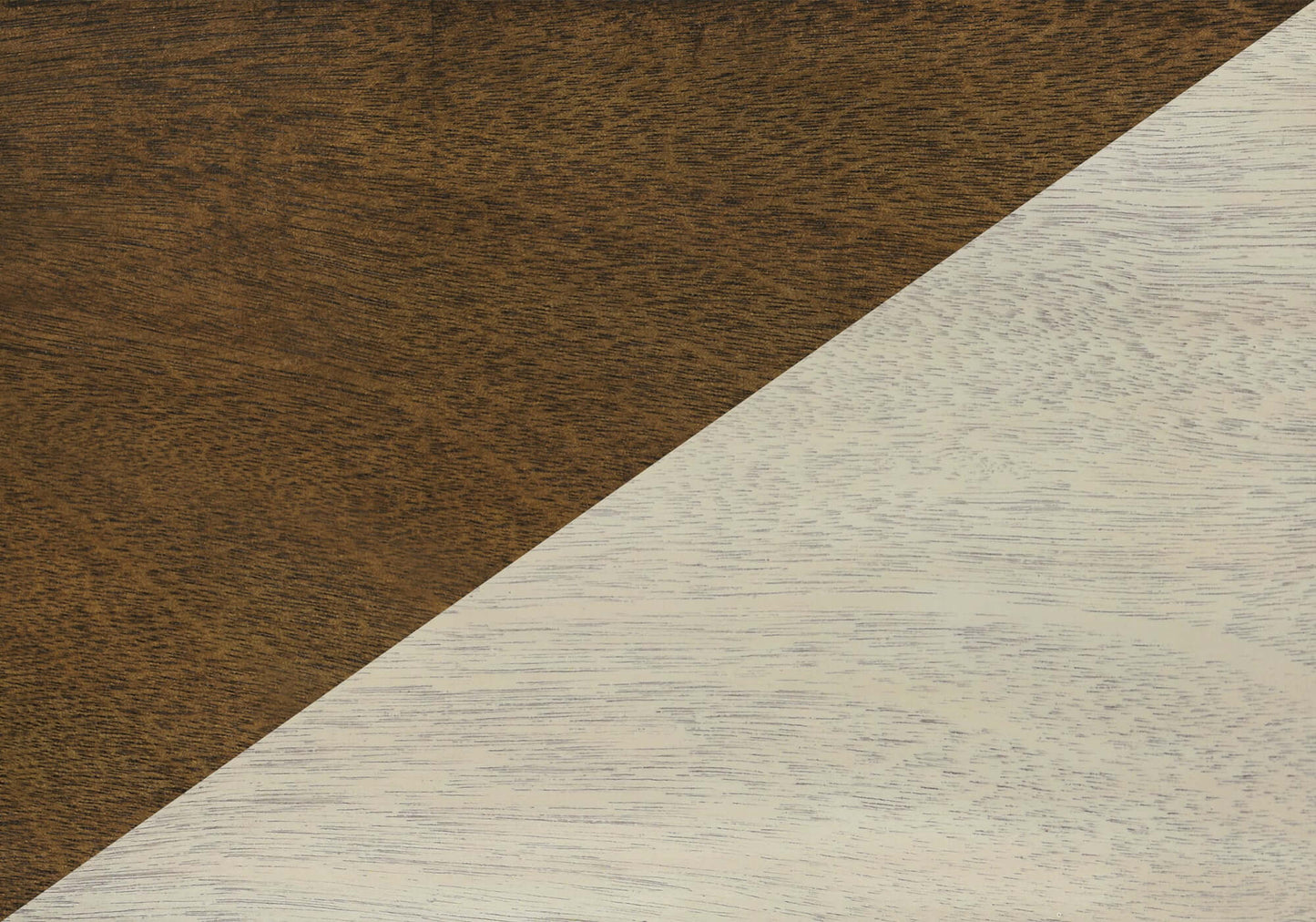 Two different wood textures side by side, one brown and one antique white.