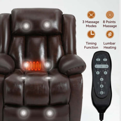Leather Power Lift Recliner with Massage, Heat and Dual Motors-Brown