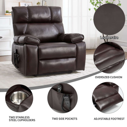 Leatheraire Power Lift Recliner w/ Heat, Massage & Remote/Dark Brown