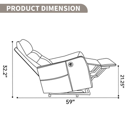Line drawing of a recliner chair with dimensions labeled