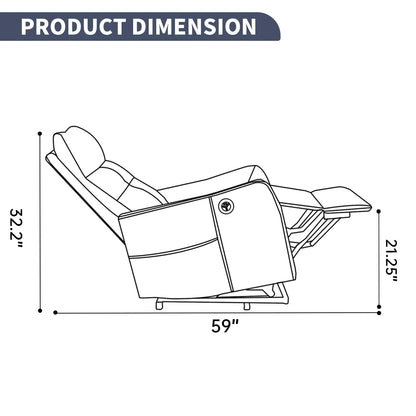 Line drawing of a recliner chair with dimensions labeled