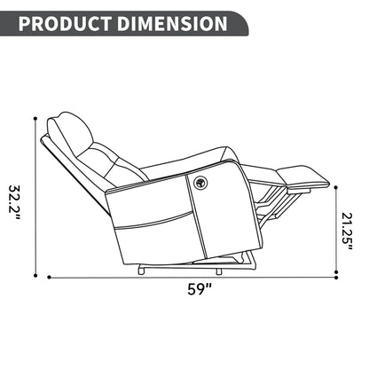 Line drawing of a recliner chair with dimensions labeled
