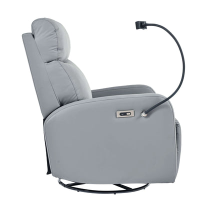 Gray recliner chair with armrest and control panel on a white background