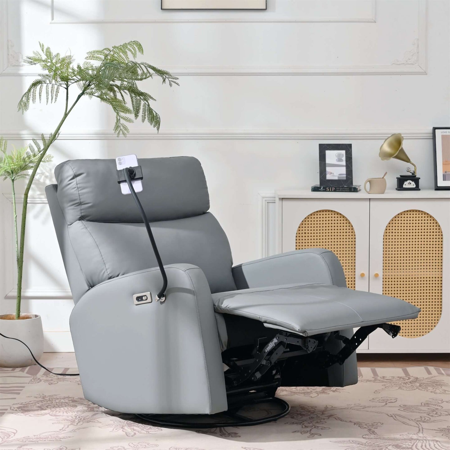270° Power Swivel / Glider Rocker Recliner Chair - Blue Gray