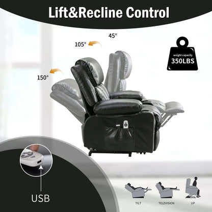 Power Electric massage lift lounge chair, suitable for the elderly, with heating and vibration functions,Fleece leather with USB, can be used for lying down. Black