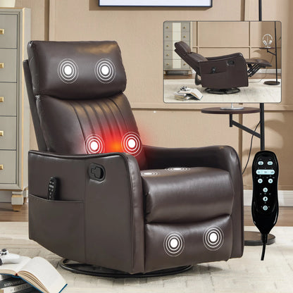 Brown massage chair with red lights on in a room setting