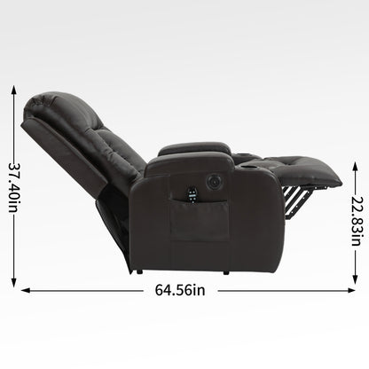 350 LB Power Lift Recliner w/ Massage, Heat, USB & Cup Holders-Brown