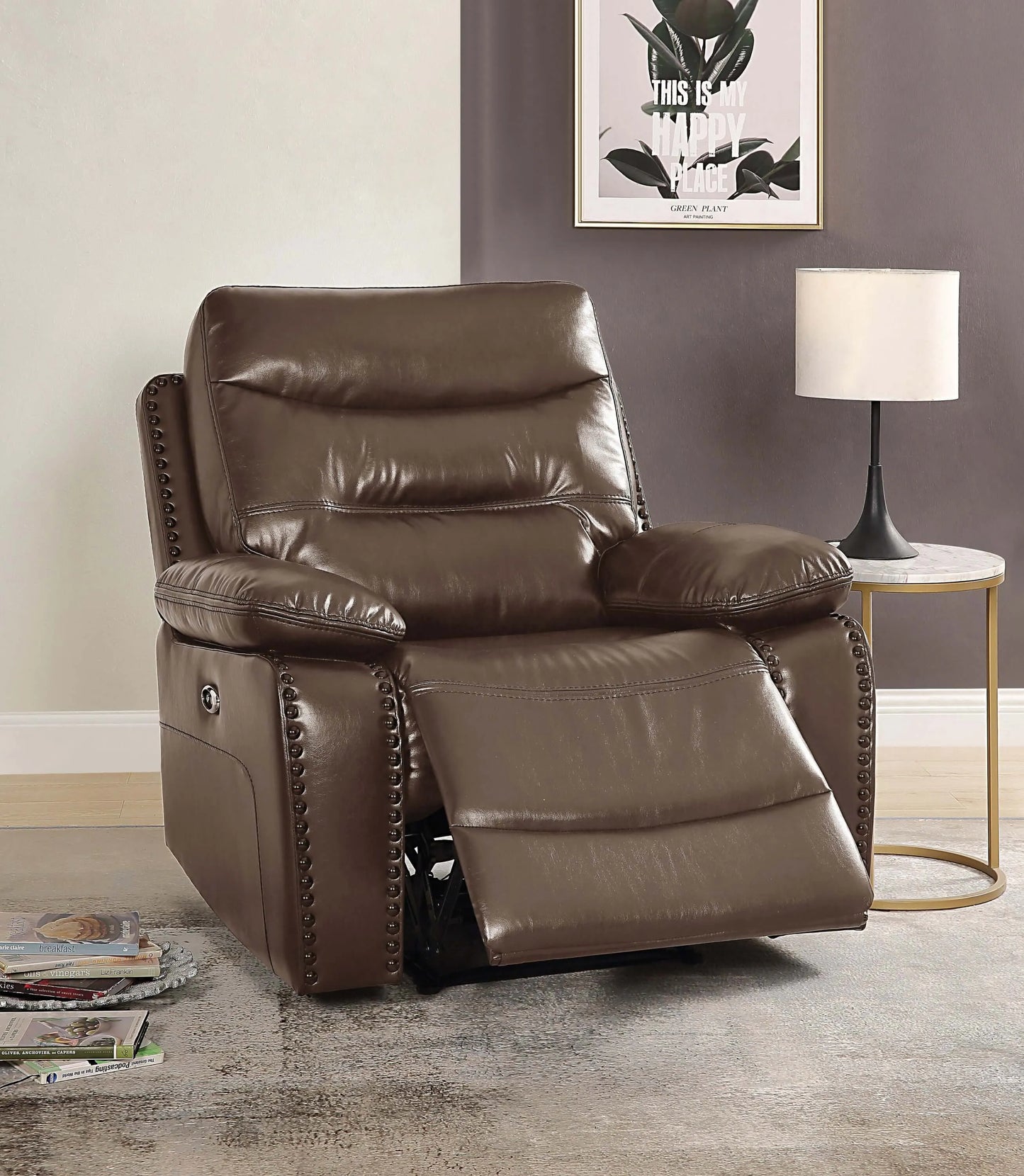 Brown Power Recliner with Pillow Top Arm