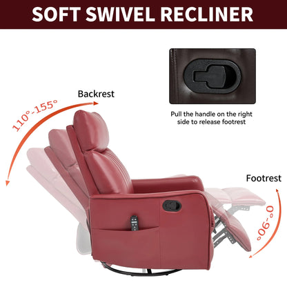Red recliner chair with labeled features on a white background
