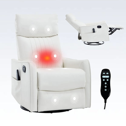 White massage chair with red light on a white background