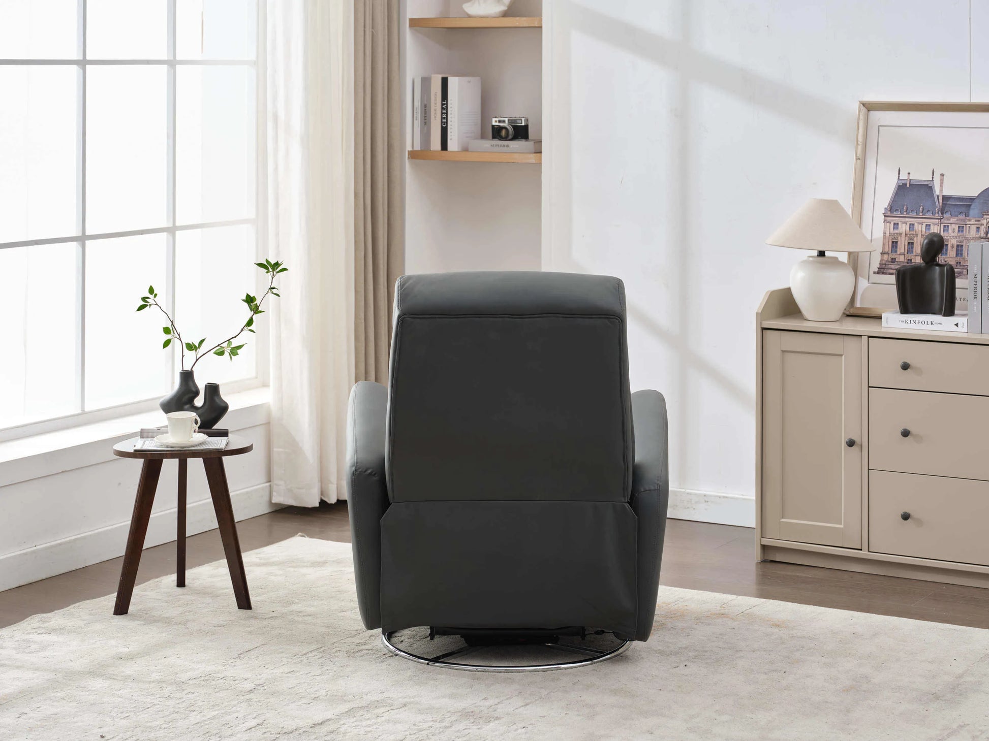 Power Swivel Glider Recliner-Dark Gray - back view