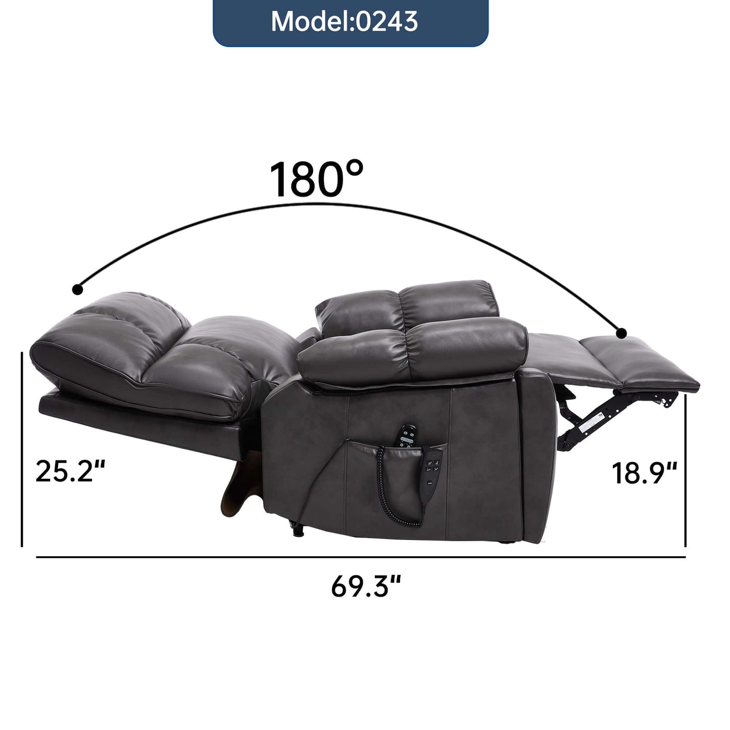 Leatheraire Power Lift Recliner w/ Heat, Massage & Remote/Dark Gray