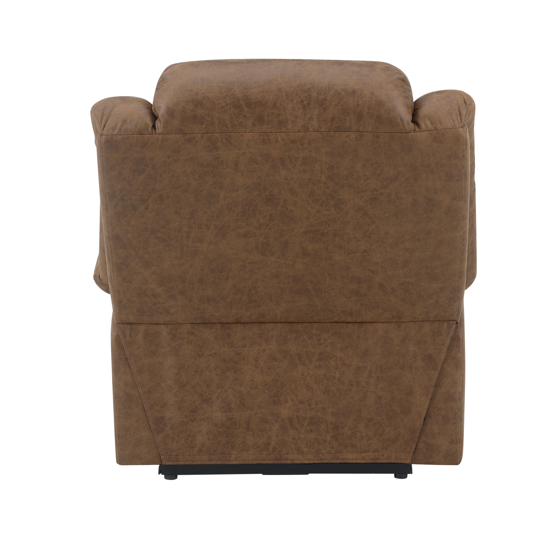 Back of a brown recliner chair on a white background