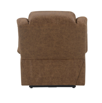 Back of a brown recliner chair on a white background