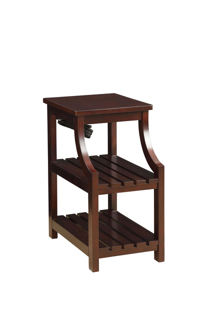 Wooden end table with two shelves on a white background