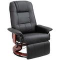 Black leather recliner chair with wooden base on a white background