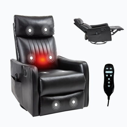 Black massage recliner chair with red light and remote control on a white background