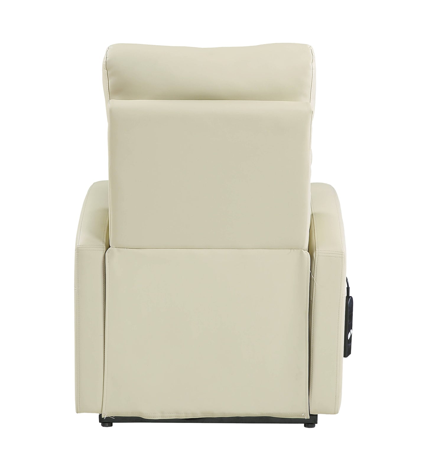 Backside view of a beige recliner chair on a white background