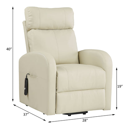 Beige recliner chair with dimensions indicated on a white background