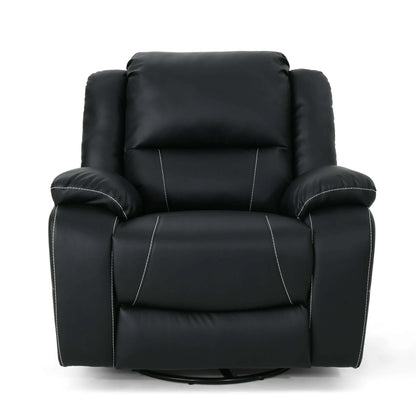 Modern dark gray Faux Leather Manual Swivel Recliner with 360-Degree Rotation on a white background
