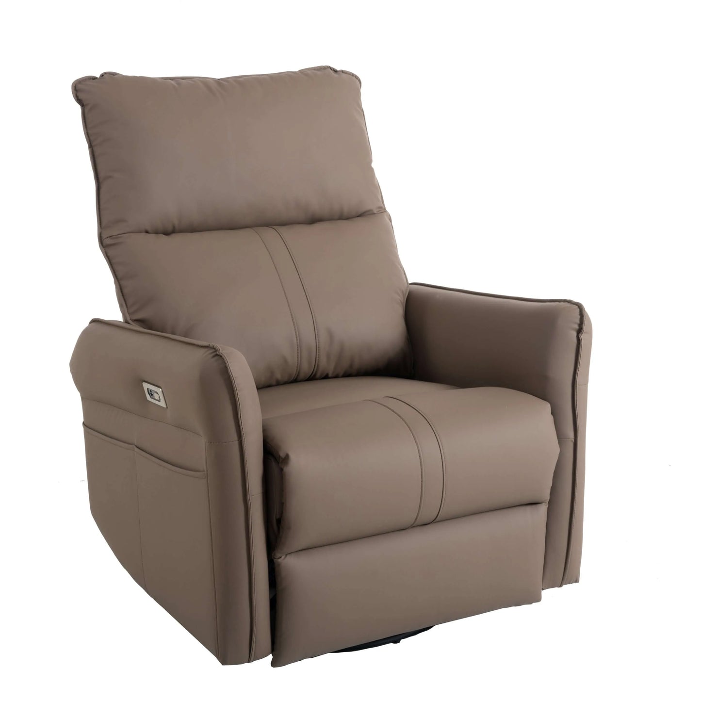 Brown power swivel recliner chair on a white background