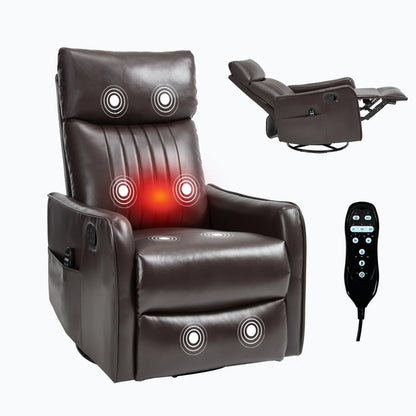 Brown massage recliner chair with heating and massage points, remote control on a white background