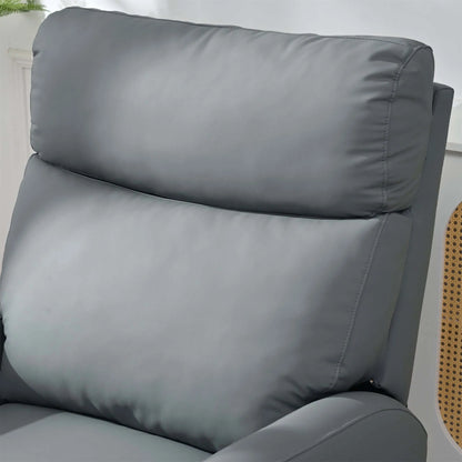Close up of a gray recliner chair with a textured backrest in a neutral setting