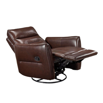 Fully reclined brown leather recliner chair on a white background