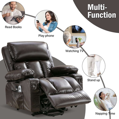 Power Electric massage lift lounge chair, suitable for the elderly, with heating and vibration functions,Fleece leather with USB, can be used for lying down-brown