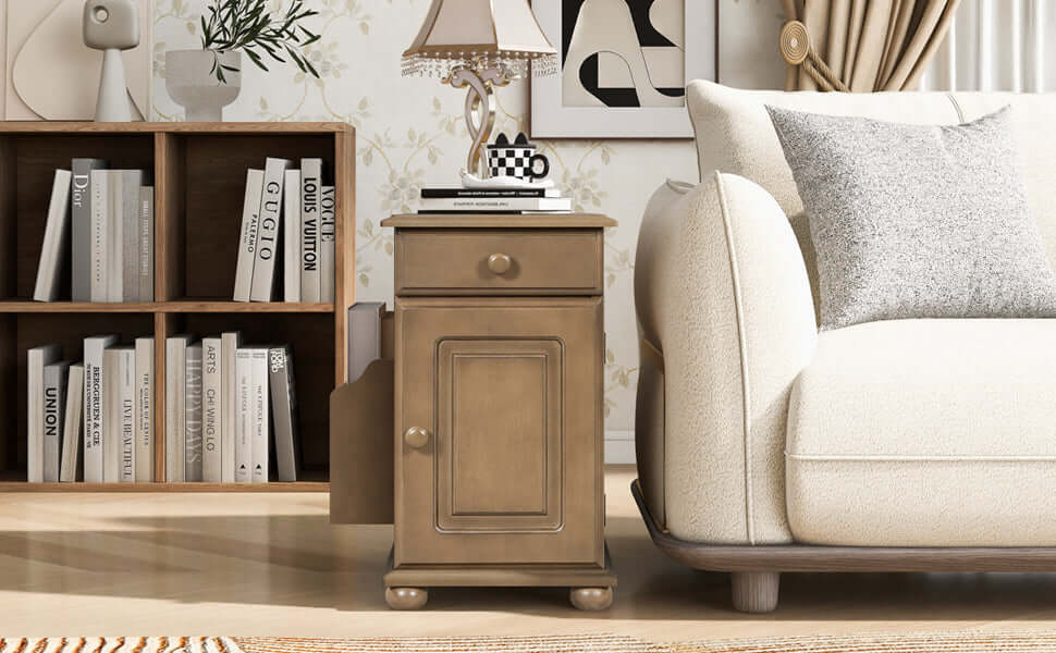 Vintage Flip-Top Sofa Table w/ USB, Cup Holders & Hidden Shelf Charm