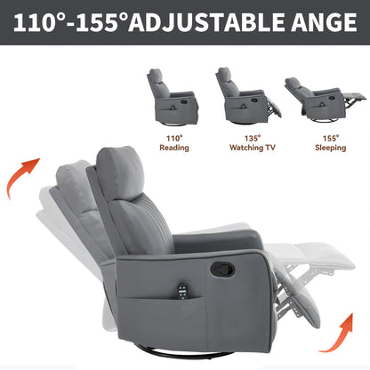 Gray recliner chair with adjustable angle indicators on a white background