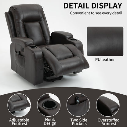 350 LB Power Lift Recliner w/ Massage, Heat, USB & Cup Holders-Brown