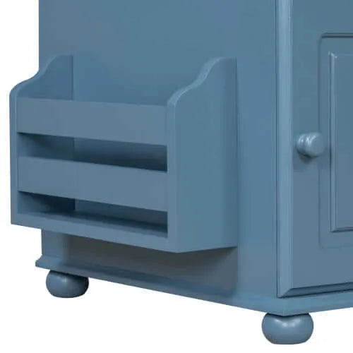 Blue end table with a shelf on a white background