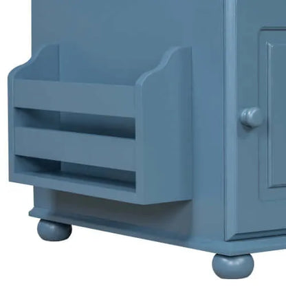 Blue end table with a shelf on a white background