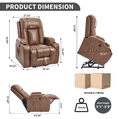 350 LB Power Lift Recliner w/ Massage, Heat, USB, Cup Holders
