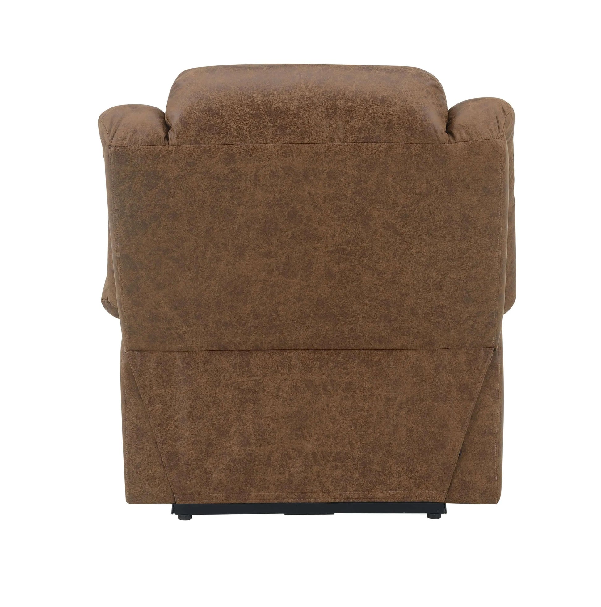 Back view of a brown recliner chair on a white background