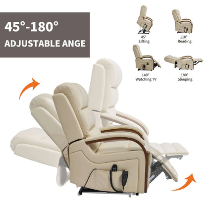 Beige faux leather recliner chair with adjustable angles on a white background