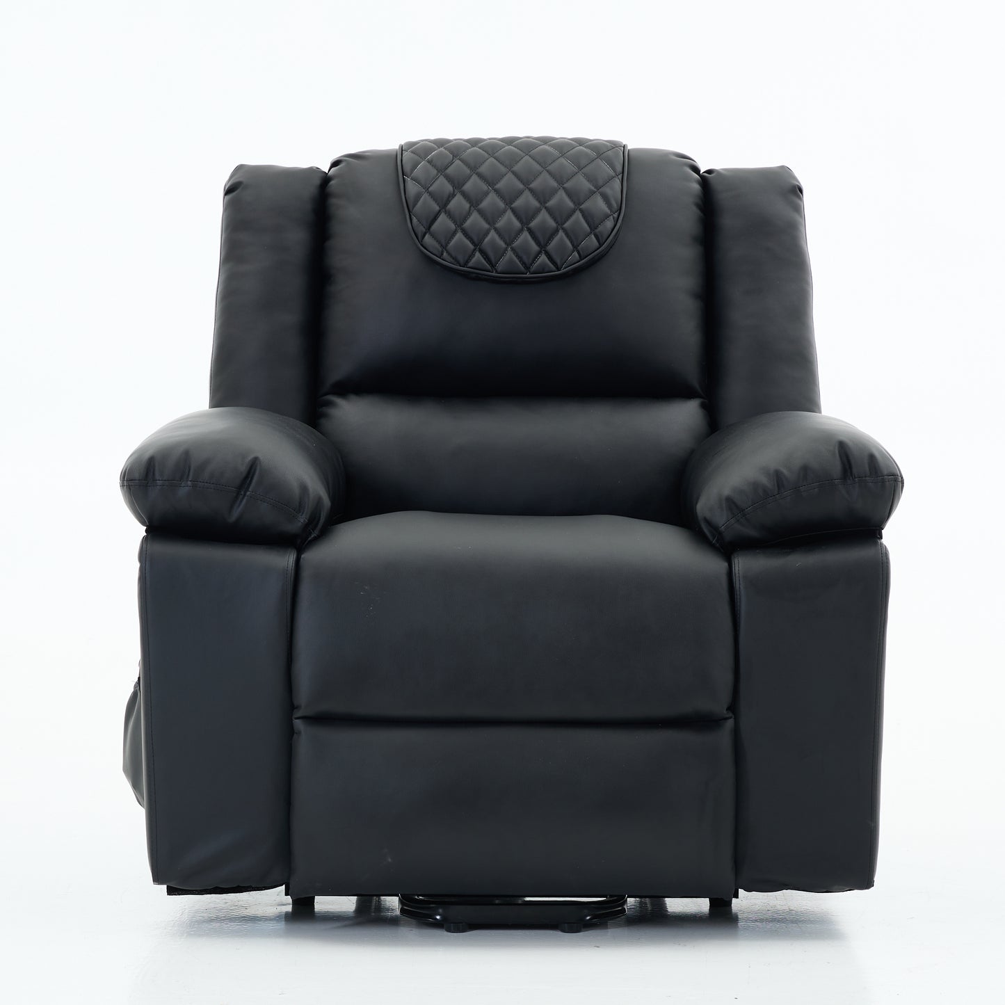 Black recliner chair with quilted backrest on a white background