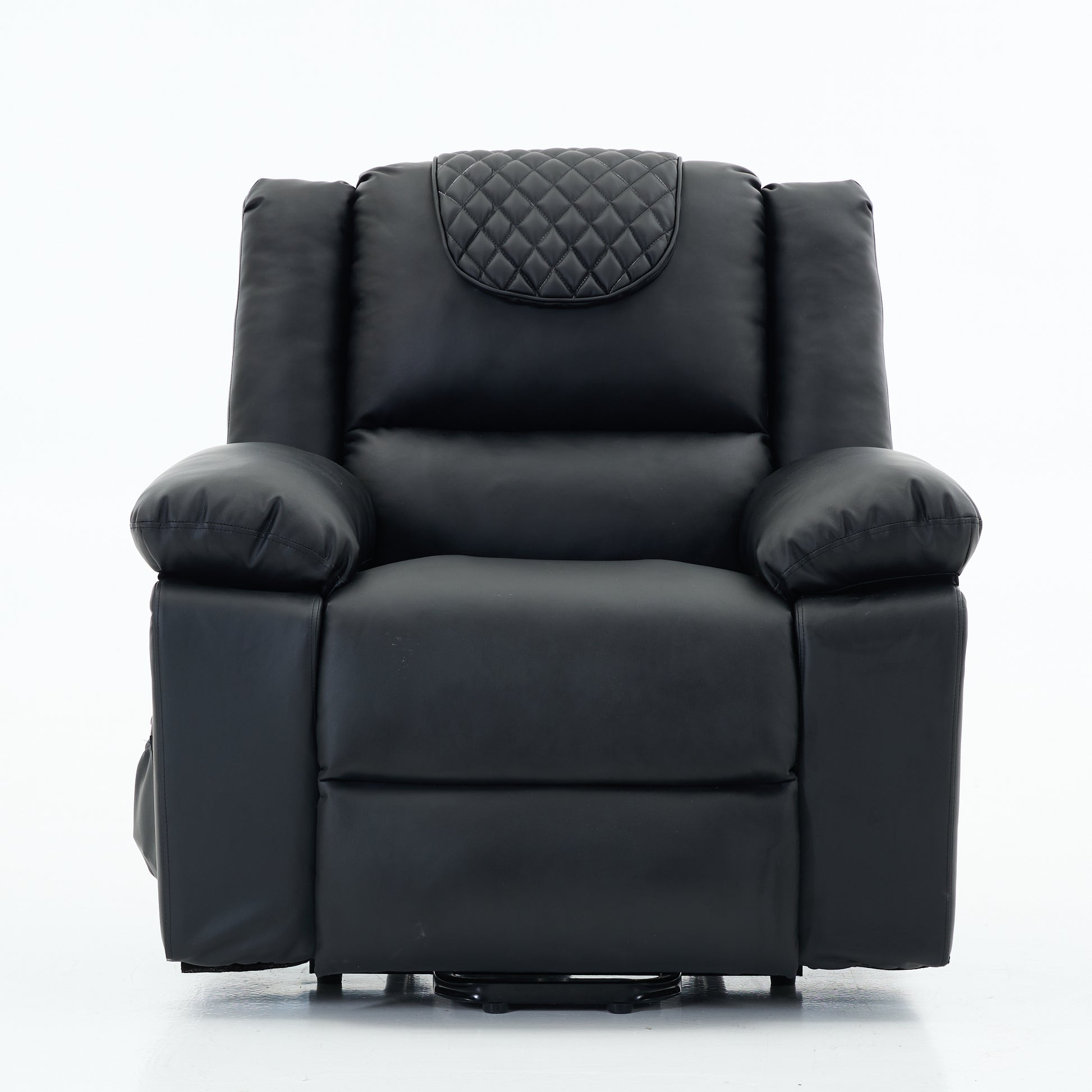 Black recliner chair with quilted backrest on a white background