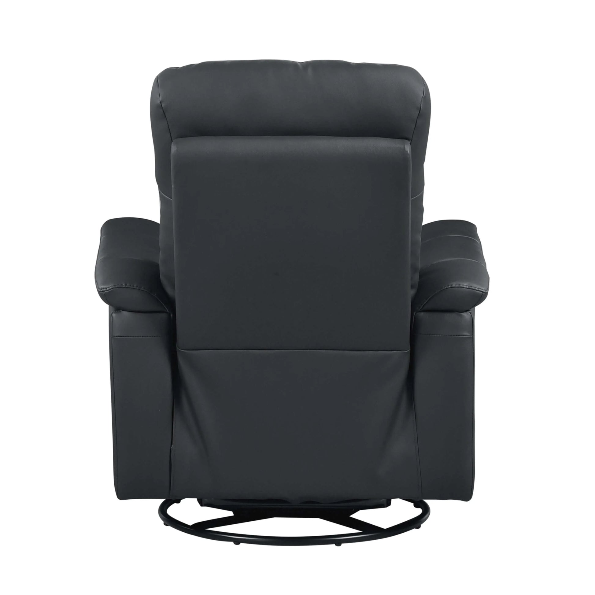 Back view of a black recliner chair on a white background