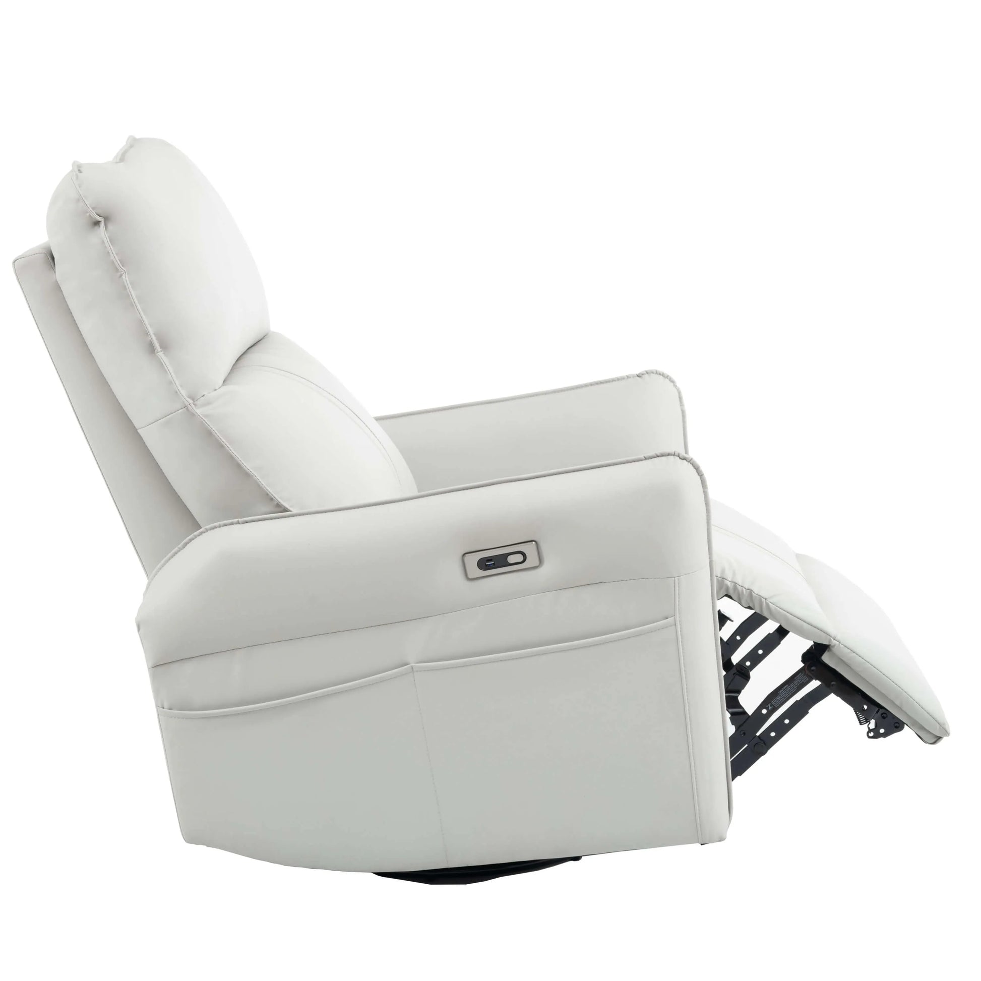 Light gray recliner chair partially reclined from the side on a white background