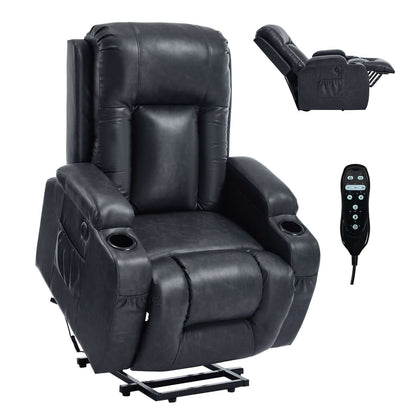 350 LB Power Lift Recliner w/ Massage, Heat, USB, Cup Holders-Gray