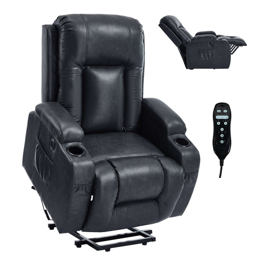 350 LB Power Lift Recliner w/ Massage, Heat, USB, Cup Holders-Gray